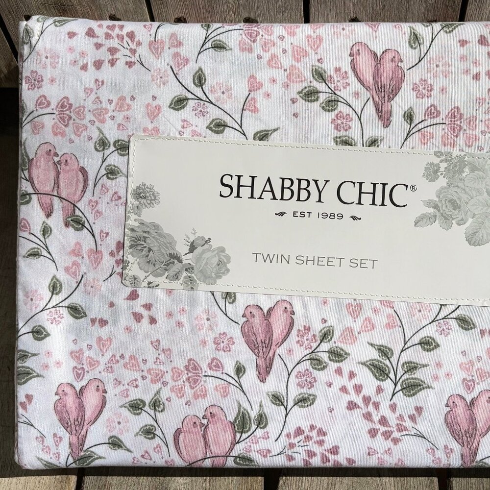 THE FARMHOUSE Rachel Ashwell Shabby Chic Love Birds Hearts TWIN Size Sheet Set